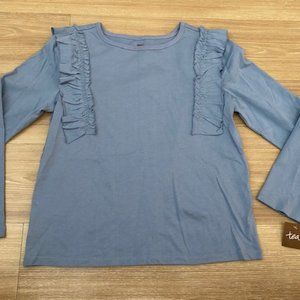 TEA COLLECTION GIRLS RUFFLE ACCENTED LONG SLEEVE SHIRT